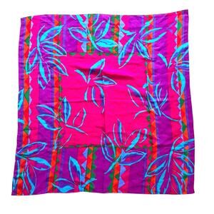 Liz Claiborne colorful silk scarf gem tones large square 1980's mod floral